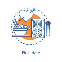 First date concept icon. Romantic relationships idea thin line illustration. Sushi date. Vector isolated outline drawing