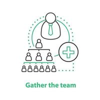 Team gathering process concept icon. Teamwork idea thin line illustration. Leadership. Vector isolated outline drawing