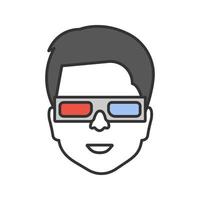 Man with polarized 3D glasses color icon. Anaglyph glasses. Isolated vector illustration