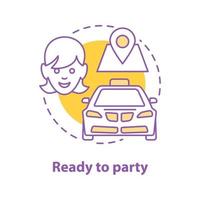 Taxi ordering concept icon. Ready to party idea thin line illustration. Destination point. Vector isolated outline drawing