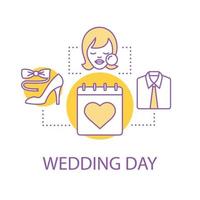 Wedding day preparation concept icon. Holiday dress and makeup idea thin line illustration. Vector isolated outline drawing