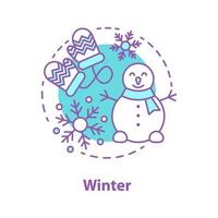 Winter season concept icon. Snowy weather idea thin line illustration. Winter entertainment. Snowman making. Vector isolated outline drawing