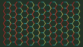 Seamless hexagon pattern raibow background black.For Rainbow honeycombs on a dark background. Vector Illustration..
