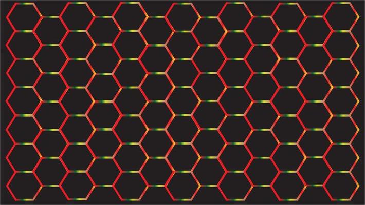 Seamless hexagon pattern raibow background black.fogradient rainbow colors and place for your text isolated on black background