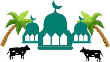 Background eid al adha fasting mosque and cows vector