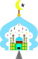 The concept of a mosque with eid al adha with lantern stars.. Feast of the Sacrifice graphic poster. vector
