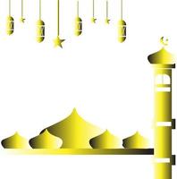 Eid al-Adha golden mosque.For  greeting card with golden moon and mosque , poster, banner design, vector illustration.