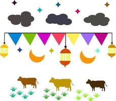 The nuances of sacrificial animals in the month of Eid al-Adha with a flag vector