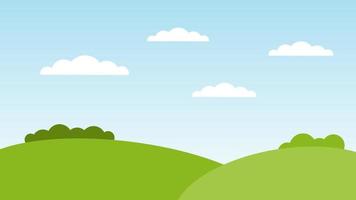 landscape cartoon scene with green hill and white cloud vector