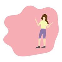 standing woman cartoon character flat style on pink backdrop with copy space isolated on white background vector