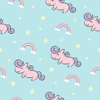 unicorn seamless pattern cute magical hand drawn cartoon with rainbow and stars vector