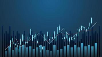 las estadísticas de negocios financieros con gráfico de barras y gráfico de velas muestran el precio del mercado de valores y las ganancias efectivas en el fondo azul vector