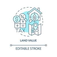 Land value turquoise concept icon. Land management practice abstract idea thin line illustration. Real estate taxation. Isolated outline drawing. Editable stroke