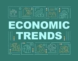 Trends in economy word concepts green banner. Tendencies in business. Infographics with icons on color background. Isolated typography. Vector illustration with text