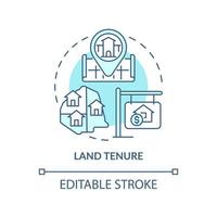Land tenure turquoise concept icon. Land management abstract idea thin line illustration. Establish rights of ownership. Isolated outline drawing. Editable stroke vector