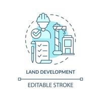 Land development turquoise concept icon. Land management abstract idea thin line illustration. Building construction. Isolated outline drawing. Editable stroke
