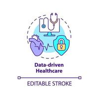 Data-driven healthcare concept icon. Technology innovation. Medicine macro trends abstract idea thin line illustration. Isolated outline drawing. Editable stroke