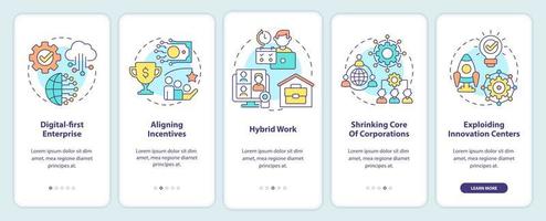 Trends in enterprise onboarding mobile app screen. Business development walkthrough 5 steps graphic instructions pages with linear concepts. UI, UX, GUI template vector
