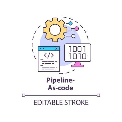 Pipeline-as-code concept icon. Automation in program writing. Tech macro trends abstract idea thin line illustration. Isolated outline drawing. Editable stroke