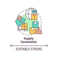 Supply constraints concept icon. Products keeping and delivery. Macro economy trends abstract idea thin line illustration. Isolated outline drawing. Editable stroke