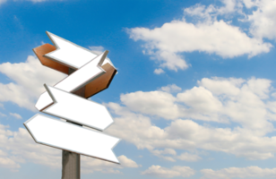 Vieux panneau de signalisation de flèches en bois sur le ciel png