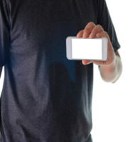 um homem usando a mão segurando o smartphone no arquivo png de fundo transparente