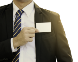 Businessman holding blank business name card from pocket png