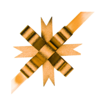 Top view of gold ribbon on gift box isolated on transparent background png file