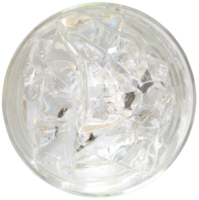 Water with ice cubes in a glass, top view png
