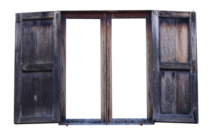 Open old window on brick wall on transparent background png file