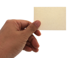 hand holding blank business name card on transparent background png file