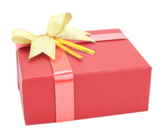 Red gift box with ribbon bow on transparent background png file