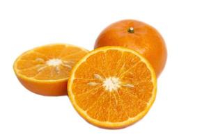 Fresh juicy orange fruit set over white background - tropical orange fruit for background use photo