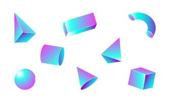 Set of 3D futuristic geometric shapes isolated on white background. Vector stock illustration.