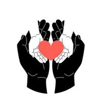 The hands of an adult and a child hold a heart. The concept of hope, love and mercy, volunteering. Vector stock illustration.