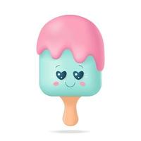 dibujos animados suave lindo helado 3d con cara emoción.kawaii.vector stock ilustración. vector