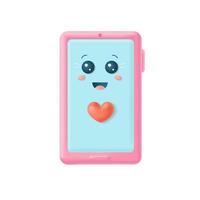 Cartoon cute pink 3d smartphone with face emotion.Kawaii.Vector stock illustration. vector