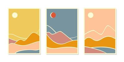 Set of abstract backgrounds nature and mountain landscape in earthy colors. Travel concept.Design for flyer, poster, advertising leaflet, greeting card and banner. Vector stock illustration.