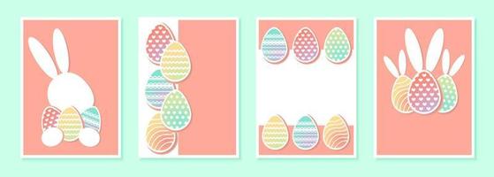 Set of Easter backgrounds in paper style with copy space. Design for greeting card, banner, flyer and invitation. Vector stock illustration.