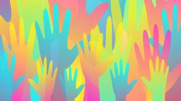 Background of multicolored hands silhouette, diversity concept, volunteering. Vector stock illustration.