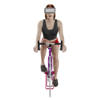 kvinna som bär vr glasögon cykelsimulator 3d illustration png
