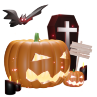 pumpa halloween natt gravstenar fladdermöss och spöken 3d illustration png