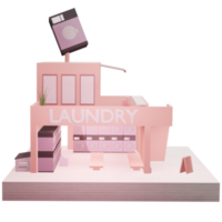 tvättomat, myntdriven tvättmaskin tvättservice 3d tecknad modell illustration png