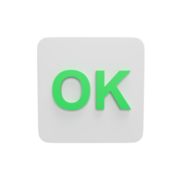 Ok button 3d icon model cartoon style concept. render illustration png