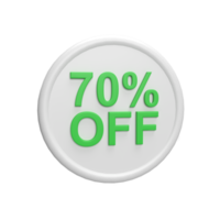 Discount 70 percent badge 3d icon model cartoon style concept. render illustration png