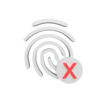 Wrong fingerprint 3d icon model cartoon style concept. render illustration png