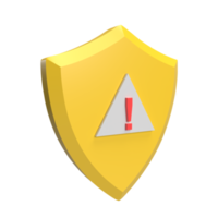 3D shield with exclamation mark. render object png