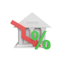 3D Bank Interest Down concept. rendered illustration png