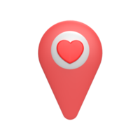 Mappa pin 3d con icona del cuore. illustrazione resa png