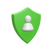 Shield with user 3d icon model cartoon style concept. render illustration png